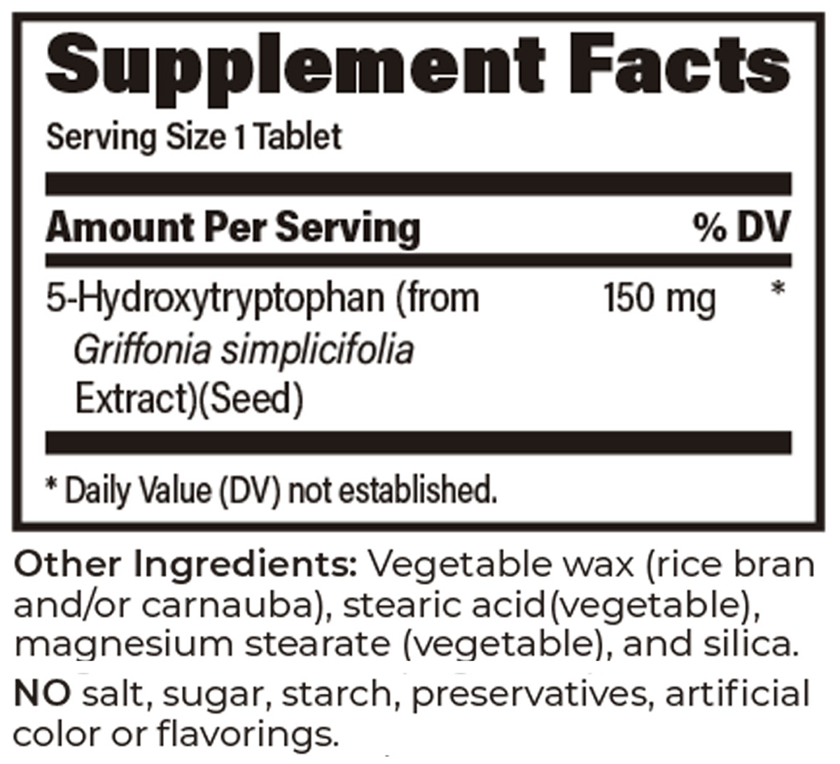 5-HTP SR 150mg 90 Tablets Supplement Facts