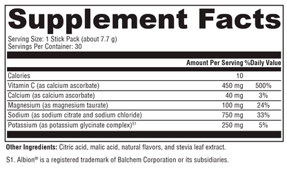 Electrolyte Sticks Lemon-Lime 30 Servings Supplement Facts