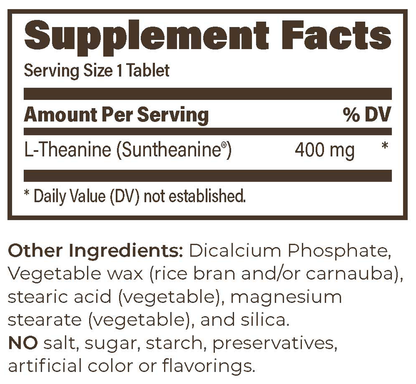 Suntheanine SR 400mg 30 Tablets Supplement Facts